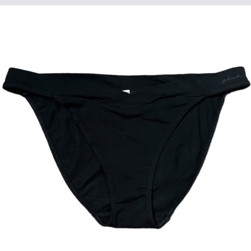 Victorias Secret Pink Soft Cotton V front String Bikini panty Black XXL